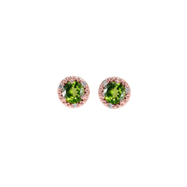 Peridot & Diamond Halo Stud Earrings in 9ct Rose Gold