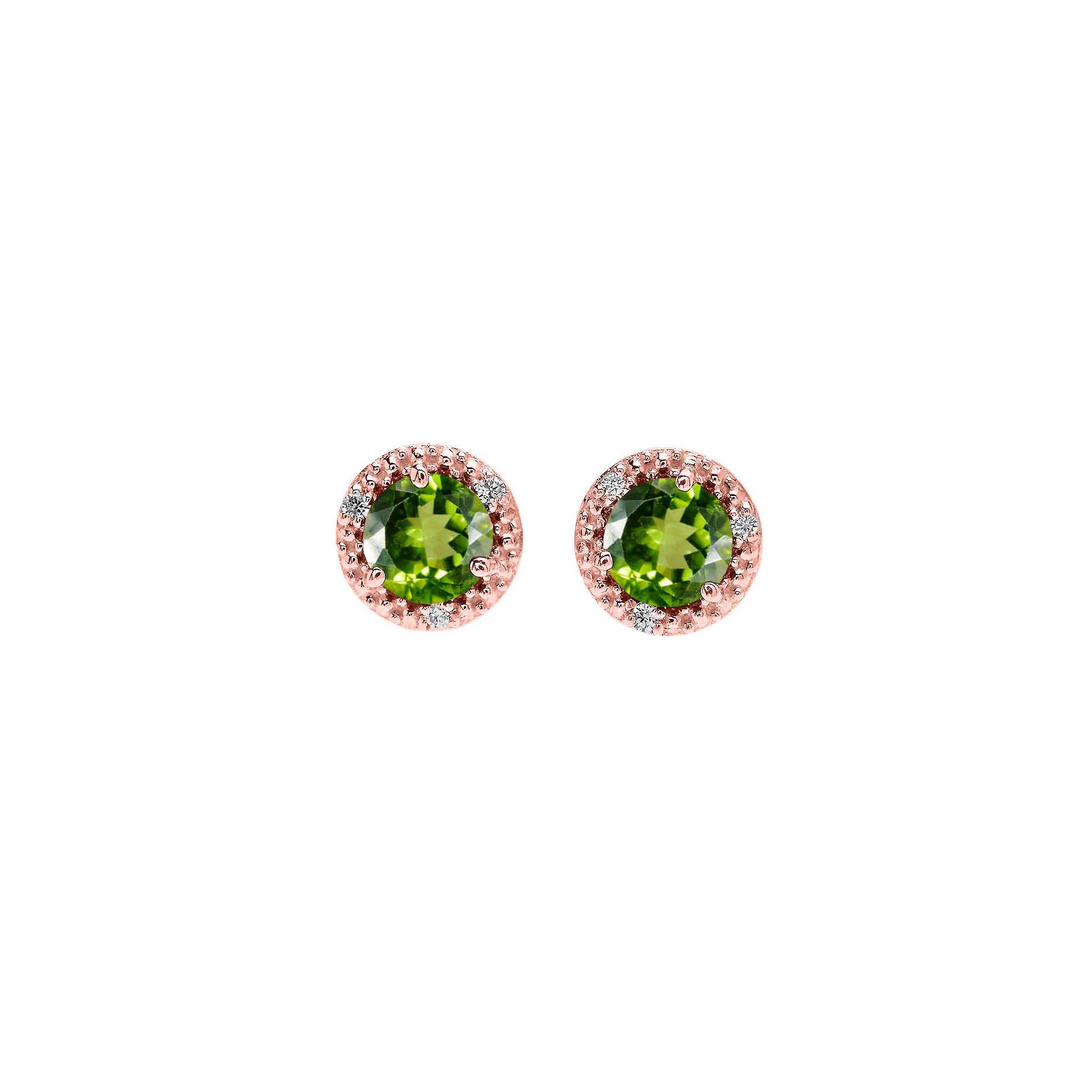 Peridot & Diamond Halo Stud Earrings in 9ct Rose Gold
