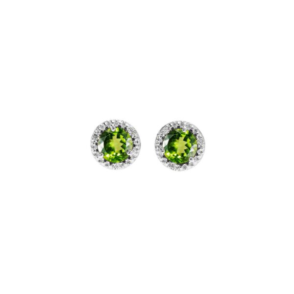 Peridot & Diamond Halo Stud Earrings in 9ct White Gold
