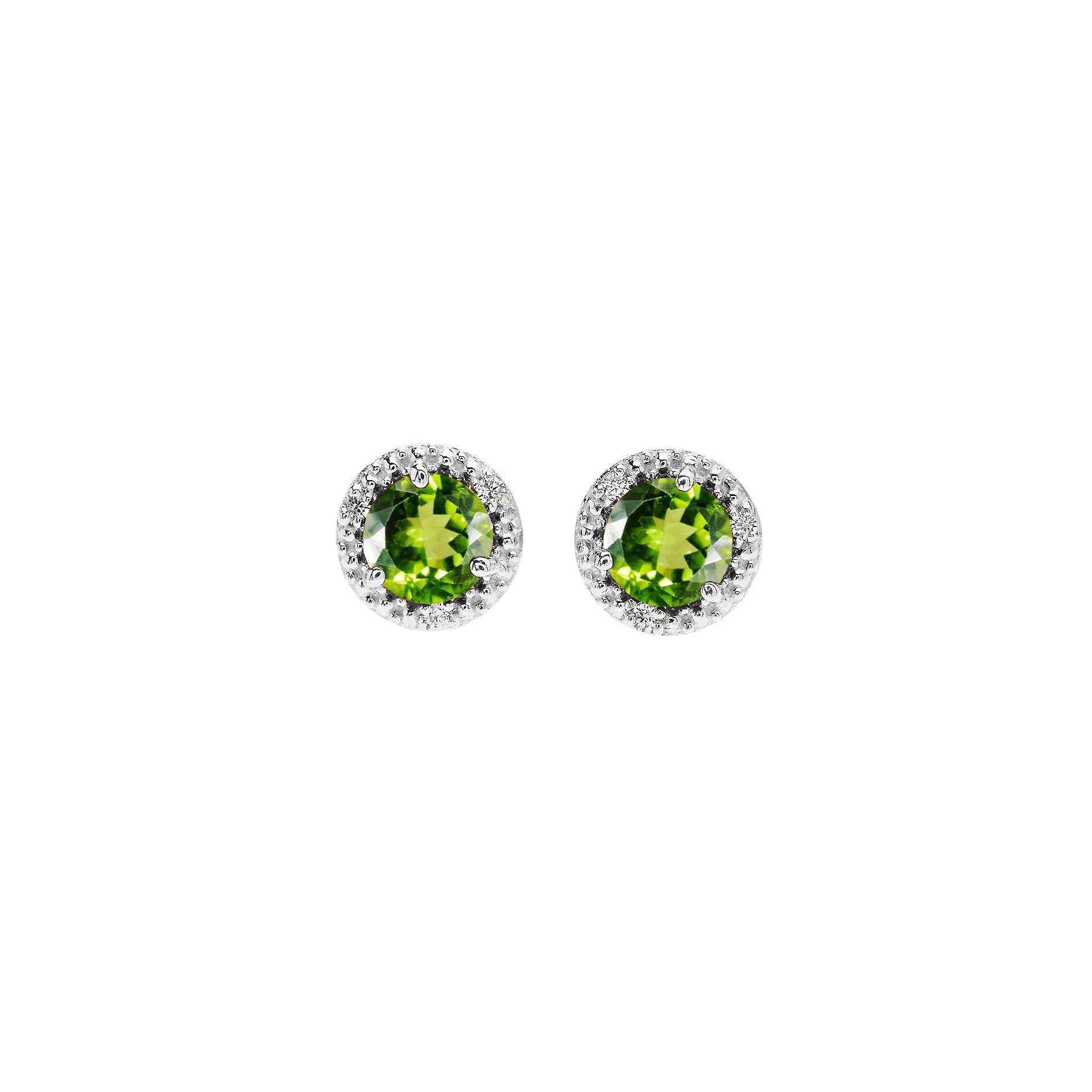 Peridot & Diamond Halo Stud Earrings in 9ct White Gold