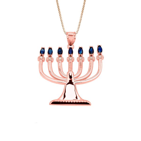 Men's Diamond Menorah Pendant Necklace in 9ct Rose Gold