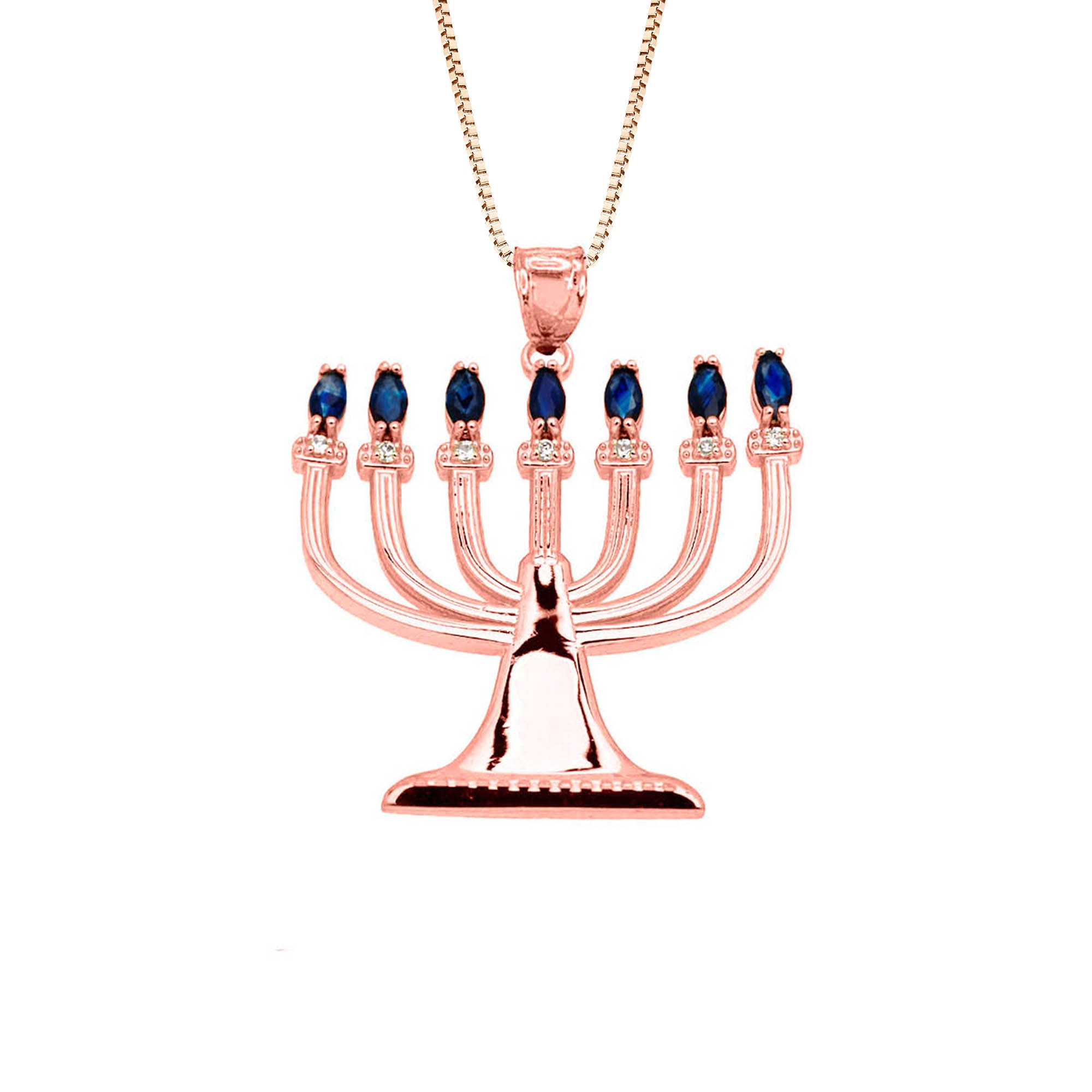 Men's Diamond Menorah Pendant Necklace in 9ct Rose Gold