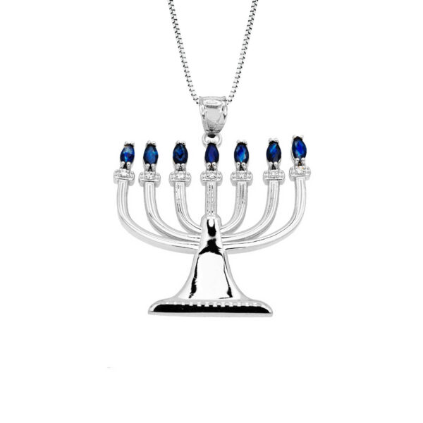 Men's Diamond Menorah Pendant Necklace in 9ct White Gold