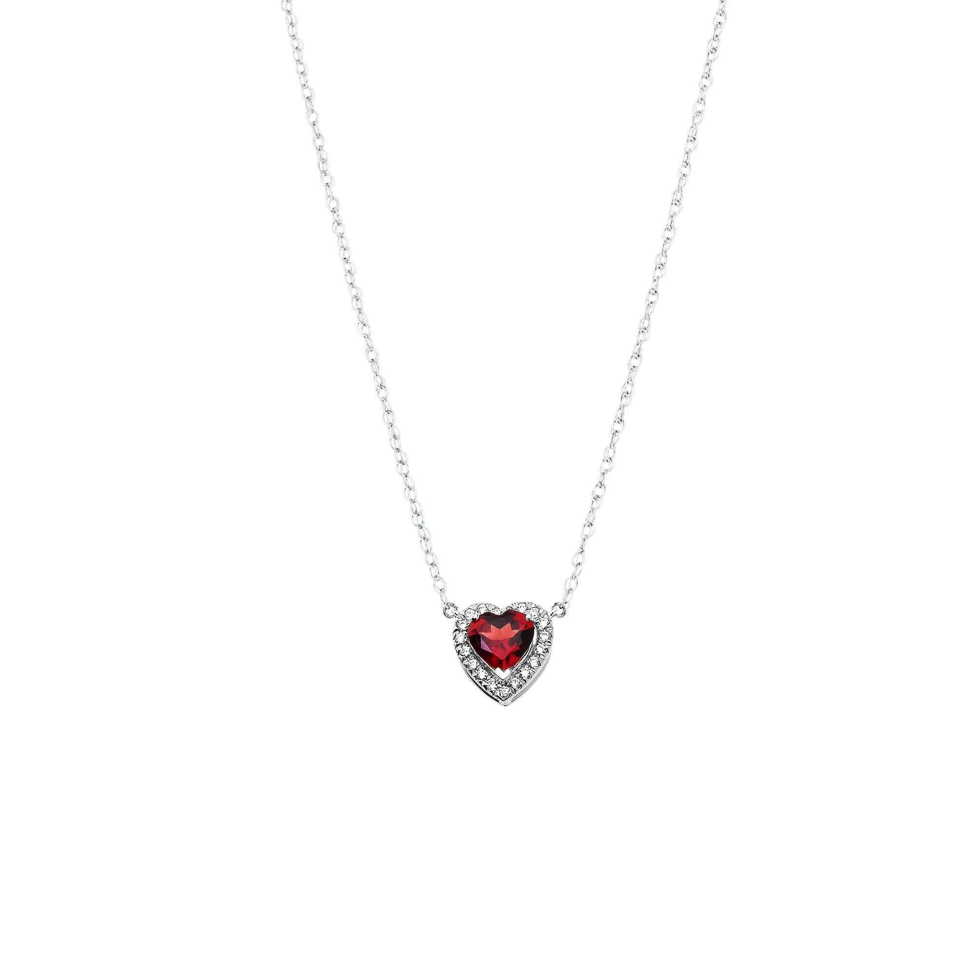Red CZ & Diamond Elegant Heart Gemstone Pendant Necklace in 9ct White Gold