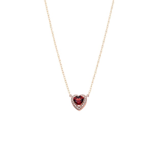 Red CZ & Diamond Elegant Heart Gemstone Pendant Necklace in 9ct Rose Gold
