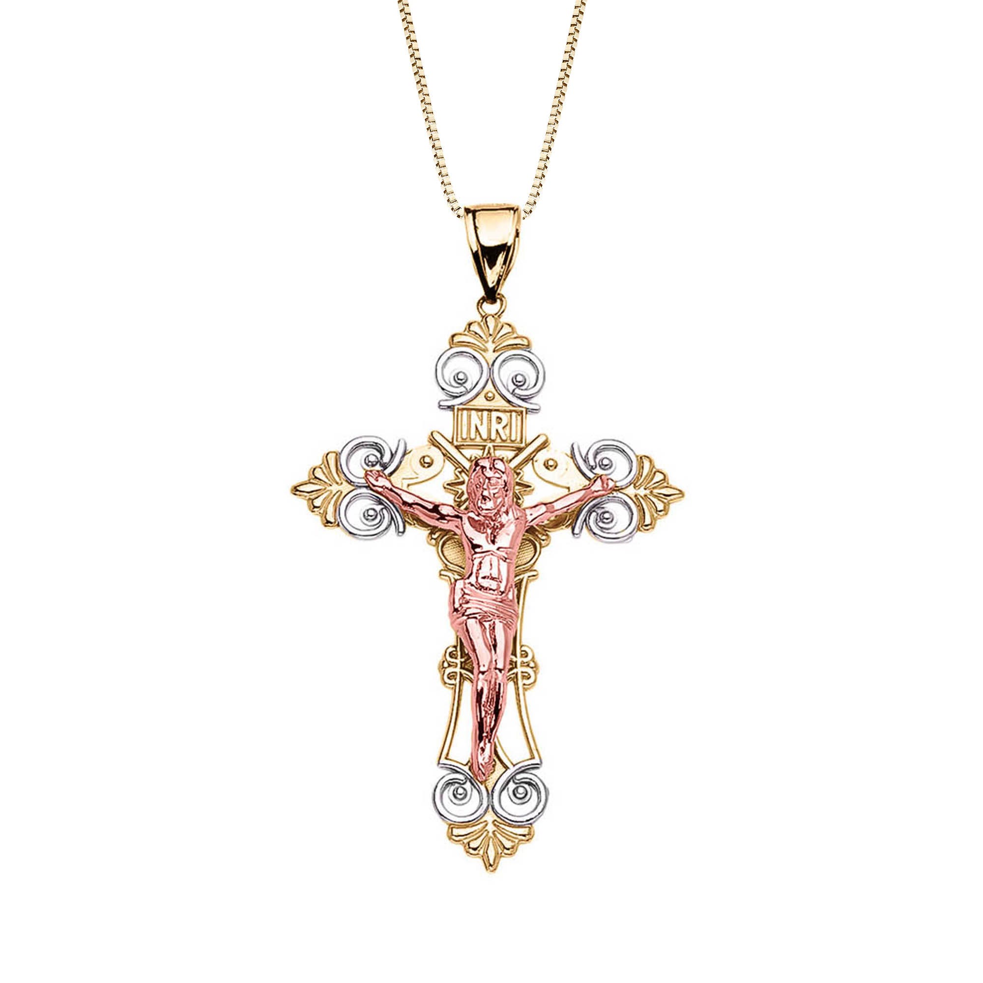 Men's Abstract Cross Pendant Necklace in 9ct Three-Tone Gold