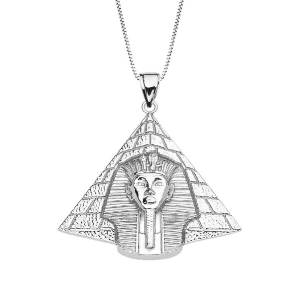 Detailed Egyptian King Tut Pendant Necklace in 9ct White Gold