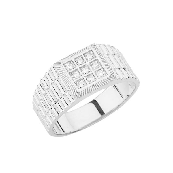 Men's Diamond Embellished Watchband Ring in 9ct White Gold