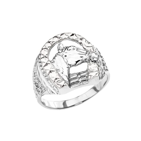 Men's Two Tone Horse Ring in 9ct White Gold