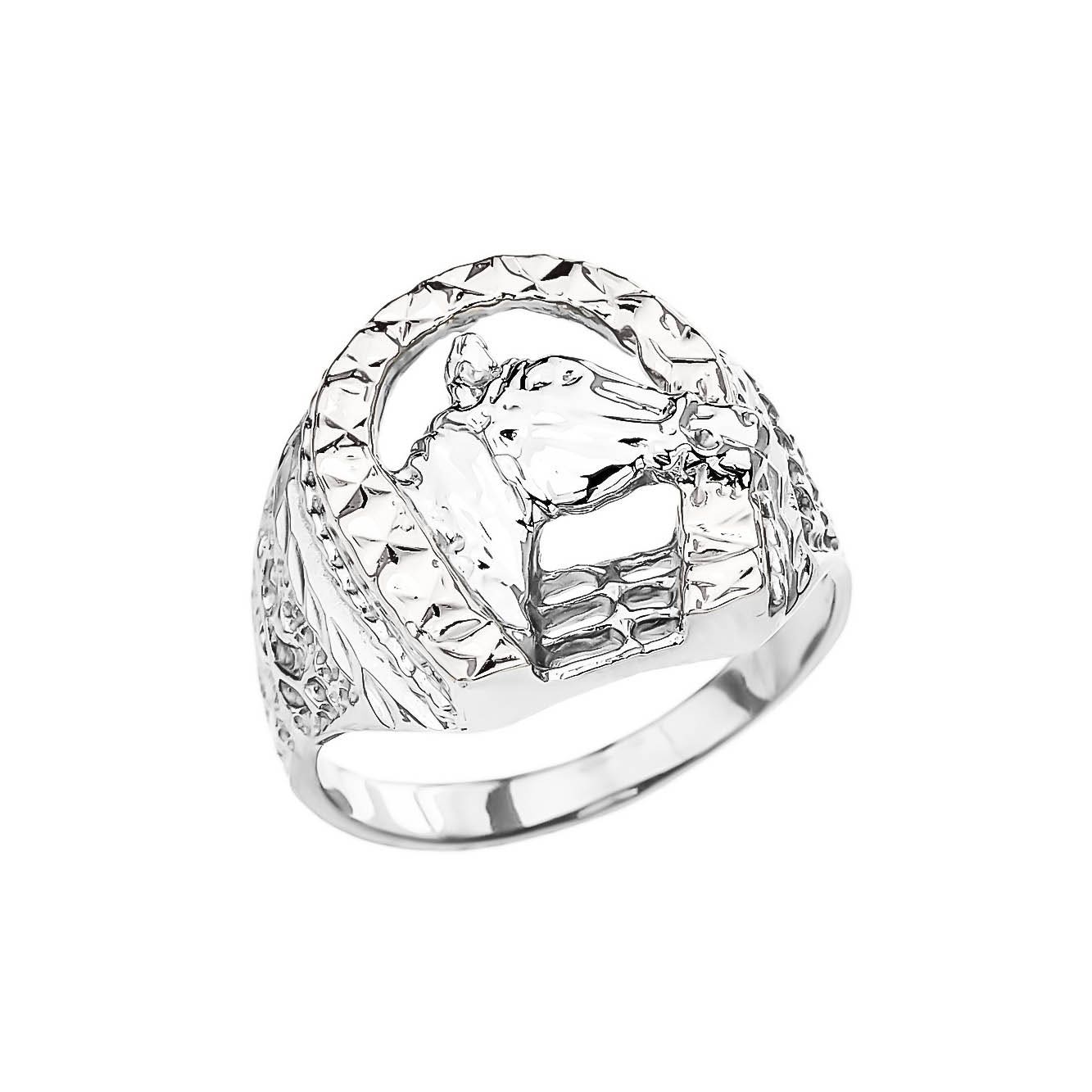 Men's Two Tone Horse Ring in 9ct White Gold