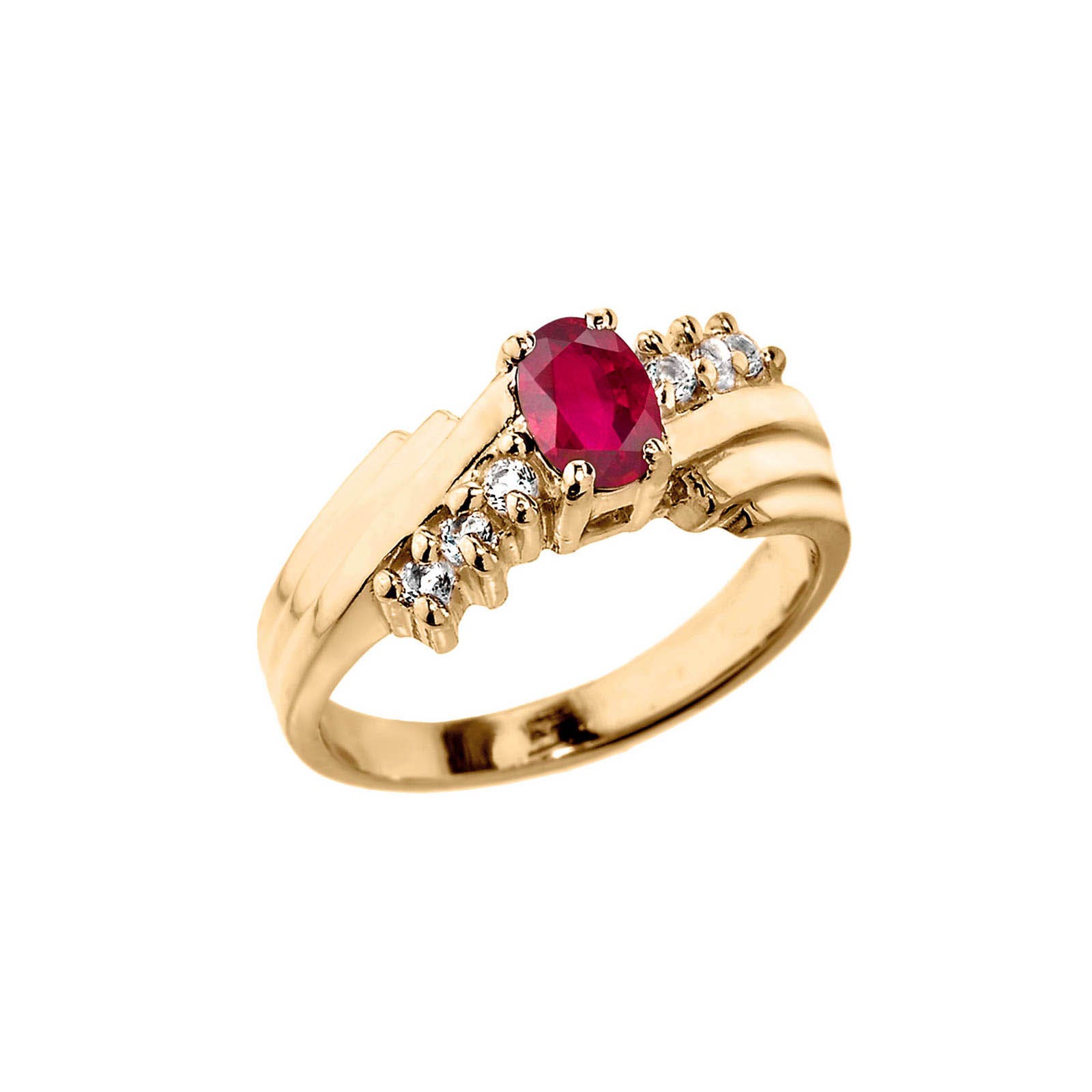 Ruby & Diamond Asymmetric Gemstone Ring in 9ct Gold