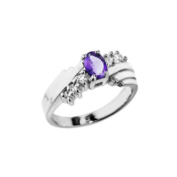 Amethyst & Diamond Asymmetric Gemstone Ring in 9ct White Gold