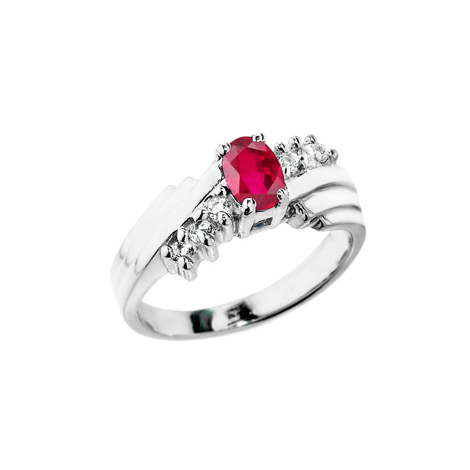 Ruby & Diamond Asymmetric Gemstone Ring in 9ct White Gold
