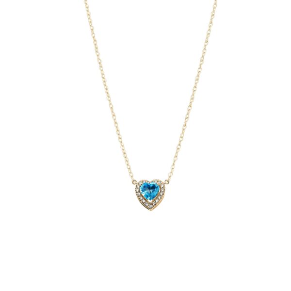 Blue CZ & Diamond Elegant Heart Gemstone Pendant Necklace in 9ct Gold
