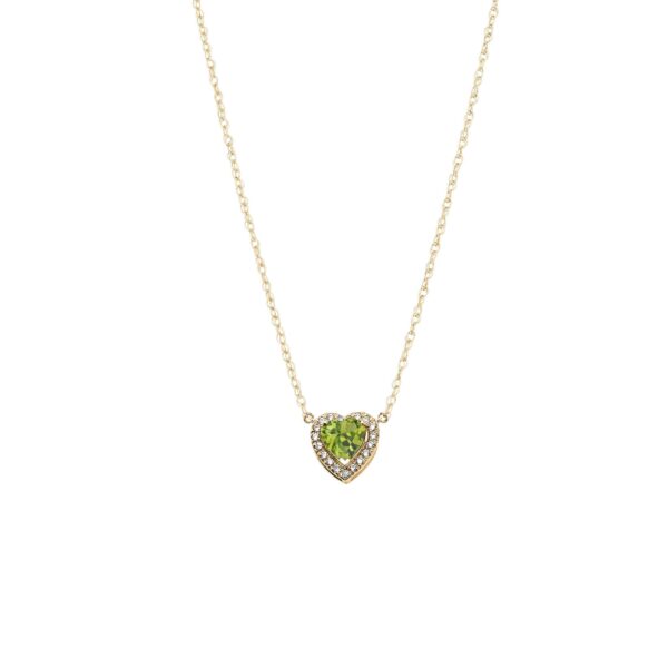 Green CZ & Diamond Elegant Heart Gemstone Pendant Necklace in 9ct Gold