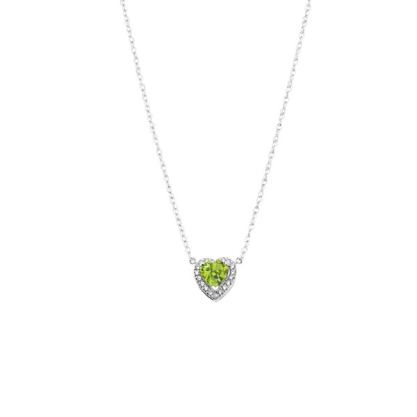 Green CZ & Diamond Elegant Heart Gemstone Pendant Necklace in 9ct White Gold