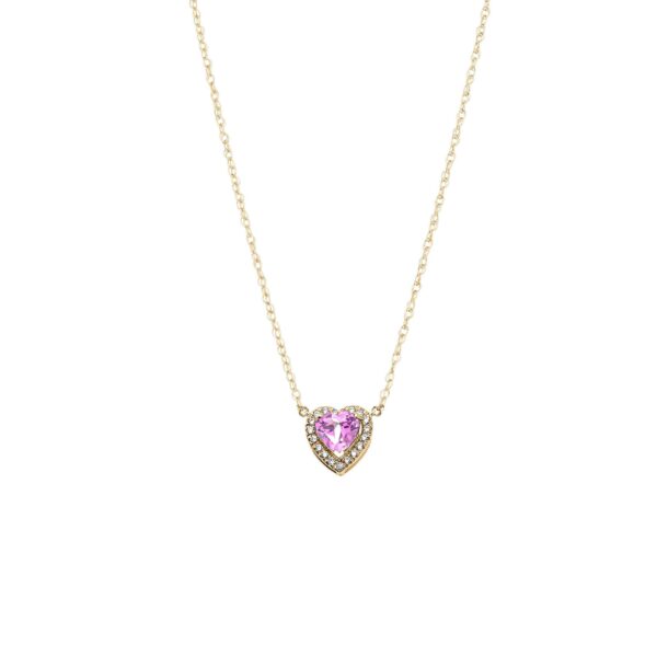 Pink CZ & Diamond Elegant Heart Gemstone Pendant Necklace in 9ct Gold