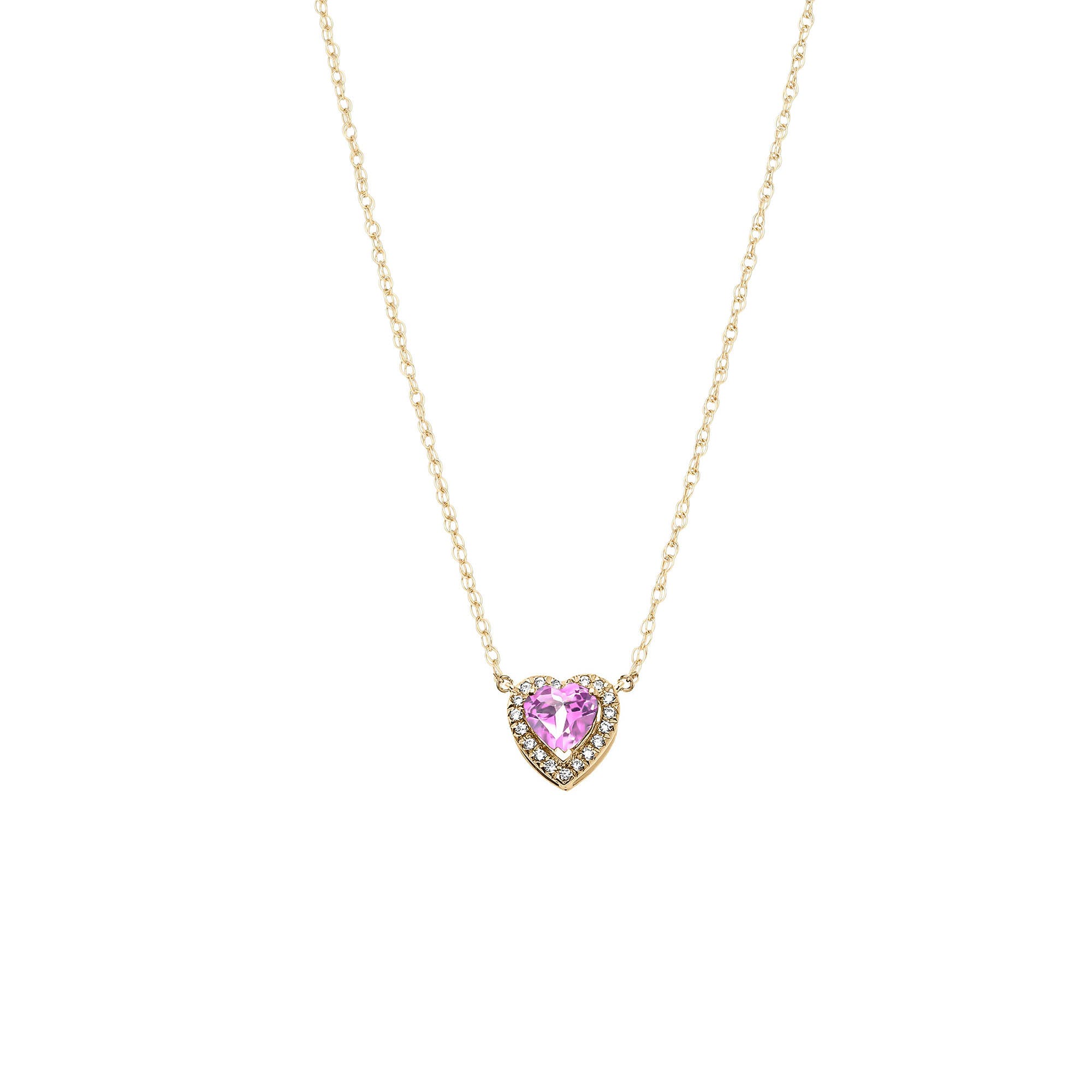 Pink CZ & Diamond Elegant Heart Gemstone Pendant Necklace in 9ct Gold