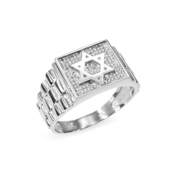 Men's Star of David Watchband Ring in 9ct White Gold