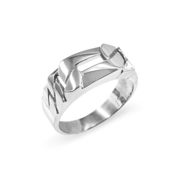 Men's Figaro Ring in 9ct White Gold