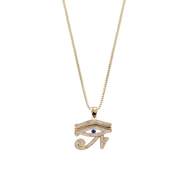 Sapphire & Diamond Eye of Horus Charm Pendant Necklace in 9ct Gold