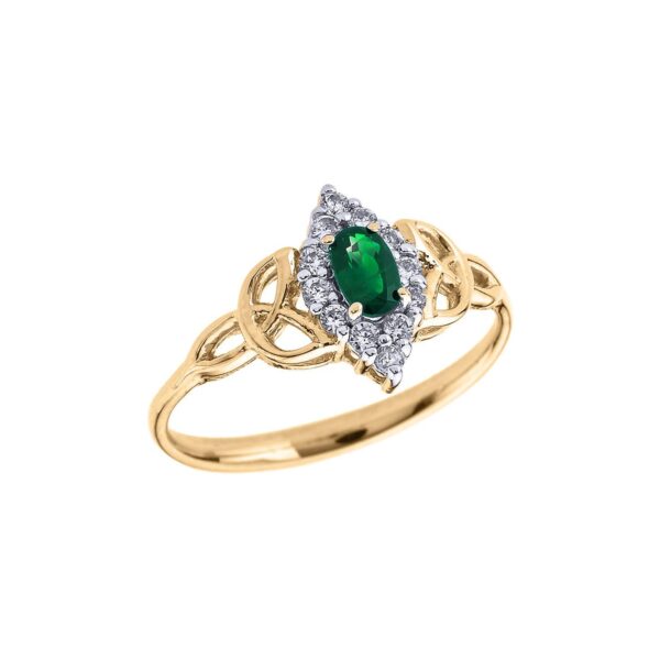 Emerald & Diamond Vintage Trinity Knot Gemstone Ring in 9ct Gold