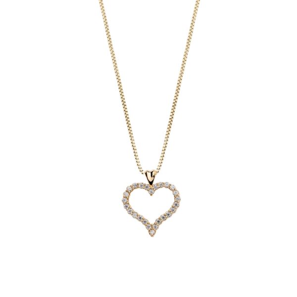 Diamond Curved Embellished Open Heart Pendant Necklace in 9ct Gold
