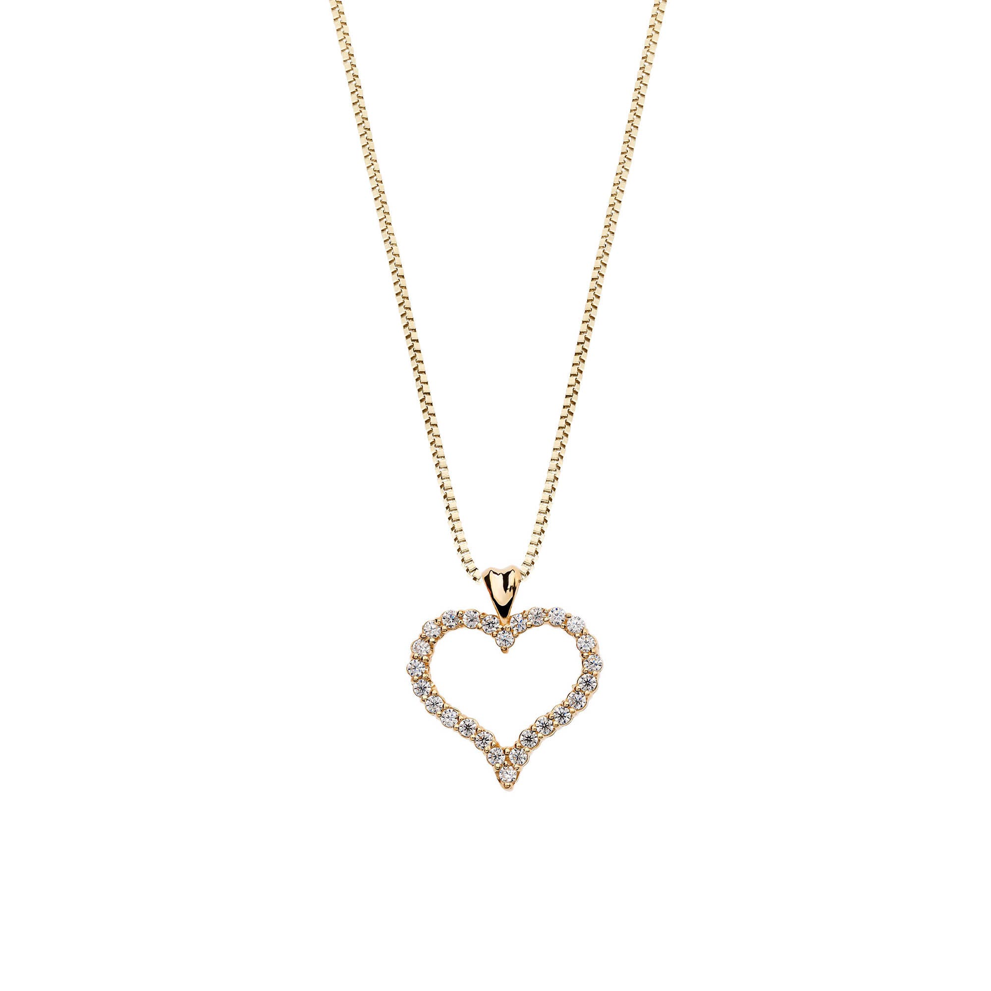 Diamond Curved Embellished Open Heart Pendant Necklace in 9ct Gold