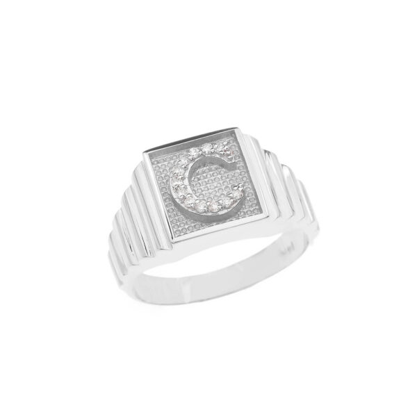 Men's Letter C Diamond Stamped Initial Ring in 9ct White Gold
