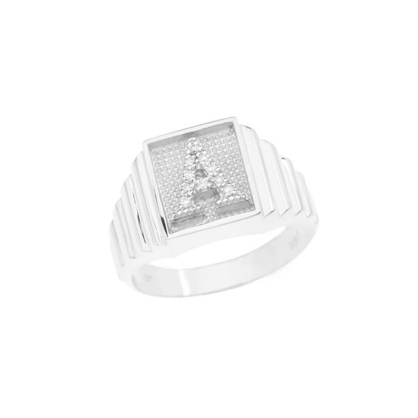 Men's Letter A Diamond Stamped Initial Ring in 9ct White Gold