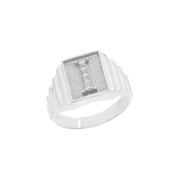 Men's Letter I Diamond Stamped Initial Ring in 9ct White Gold