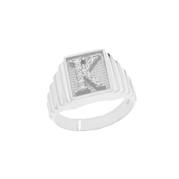 Men's Letter K Diamond Stamped Initial Ring in 9ct White Gold