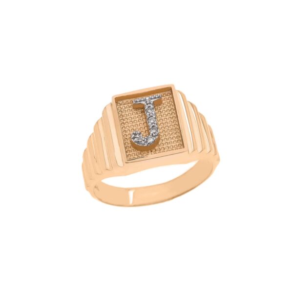 Men's Letter J Diamond Stamped Initial Ring in 9ct Gold