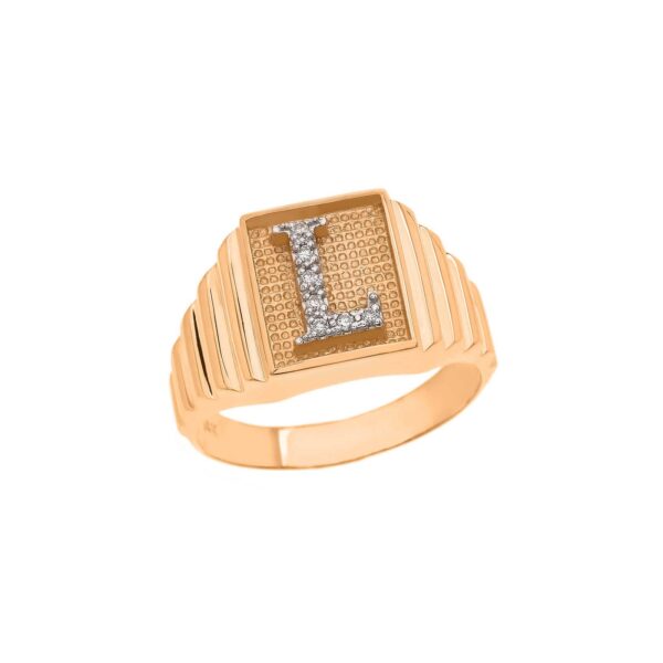 Men's Letter L Diamond Stamped Initial Ring in 9ct Gold