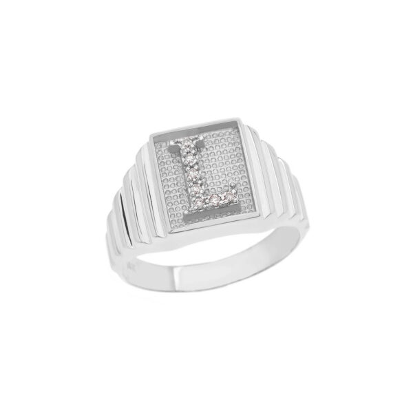 Men's Letter L Diamond Ring in 9ct White Gold