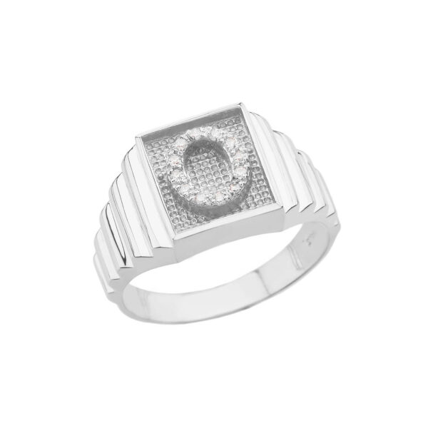 Men's Letter O Diamond Stamped Initial Ring in 9ct White Gold
