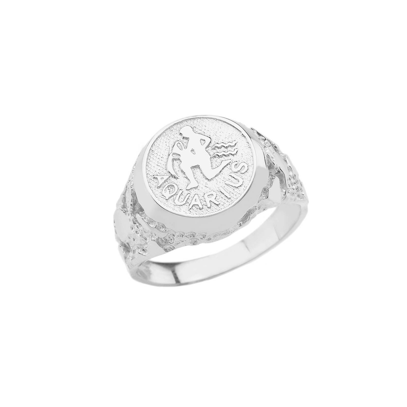 Aquarius Zodiac Nugget Ring in 9ct White Gold