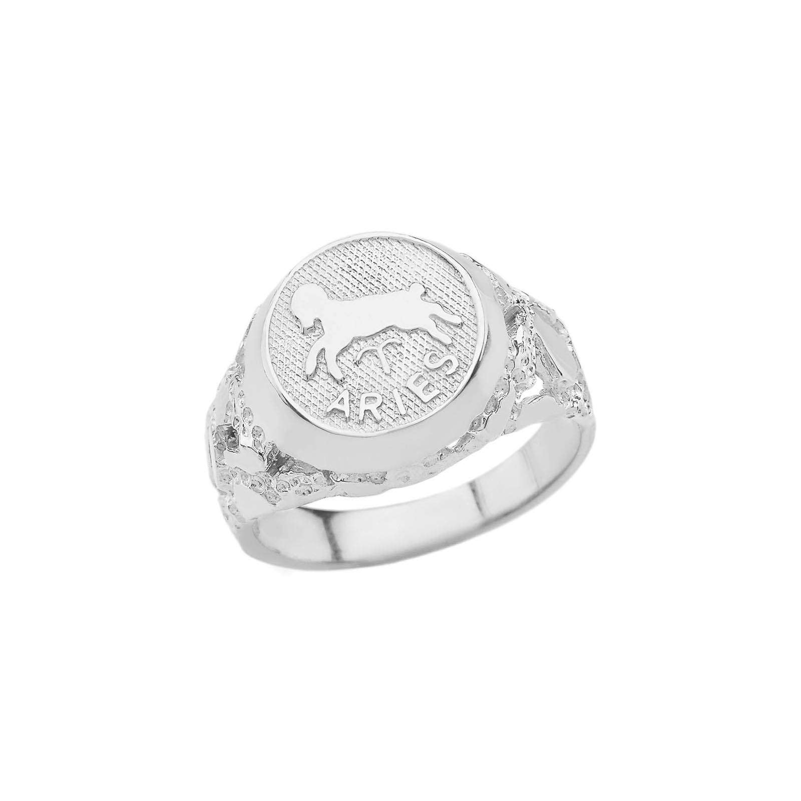 Aries Zodiac Nugget Ring in 9ct White Gold