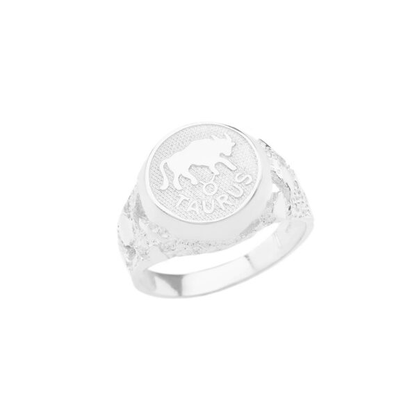 Taurus Zodiac Nugget Ring in 9ct White Gold