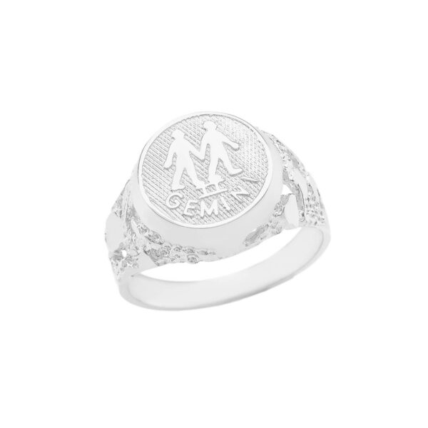 Gemini Zodiac Nugget Ring in 9ct White Gold