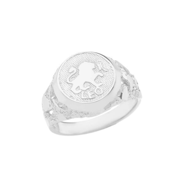 Leo Zodiac Nugget Ring in 9ct White Gold