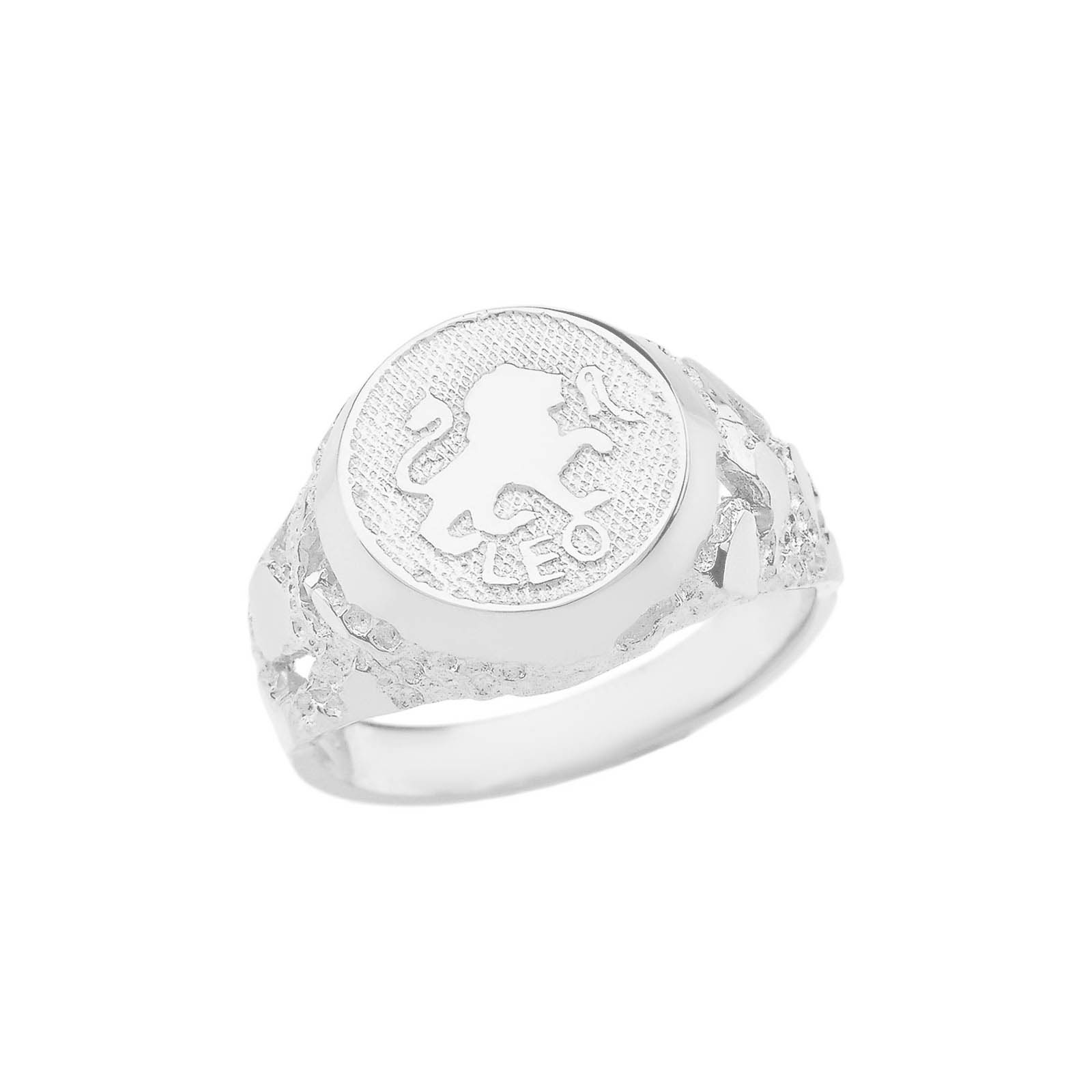 Leo Zodiac Nugget Ring in 9ct White Gold