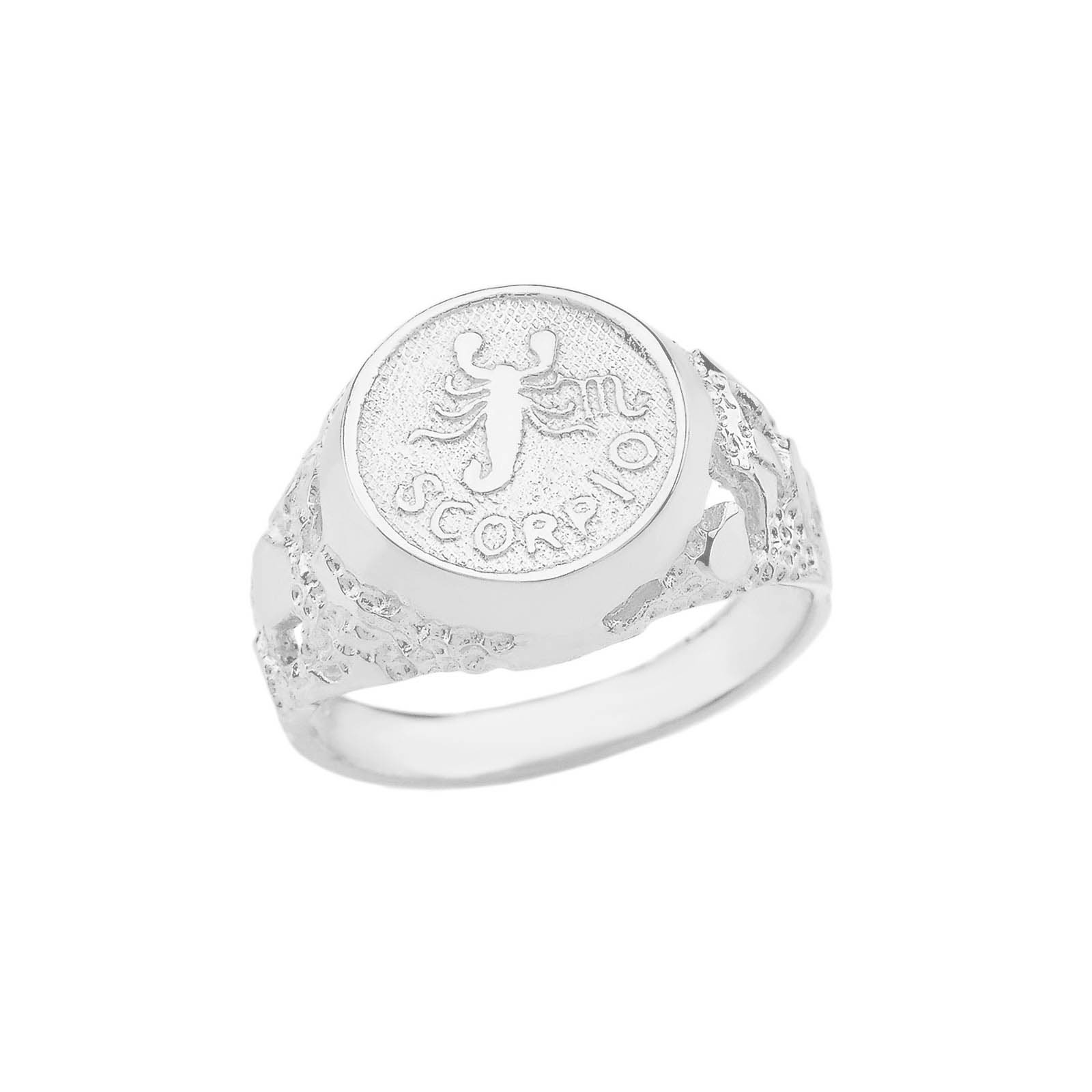 Scorpio Zodiac Nugget Ring in 9ct White Gold