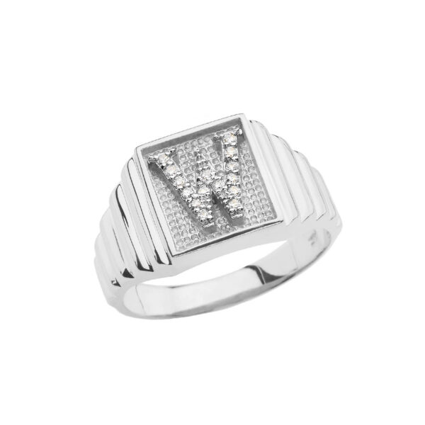 Men's Letter W Diamond Ring in 9ct White Gold