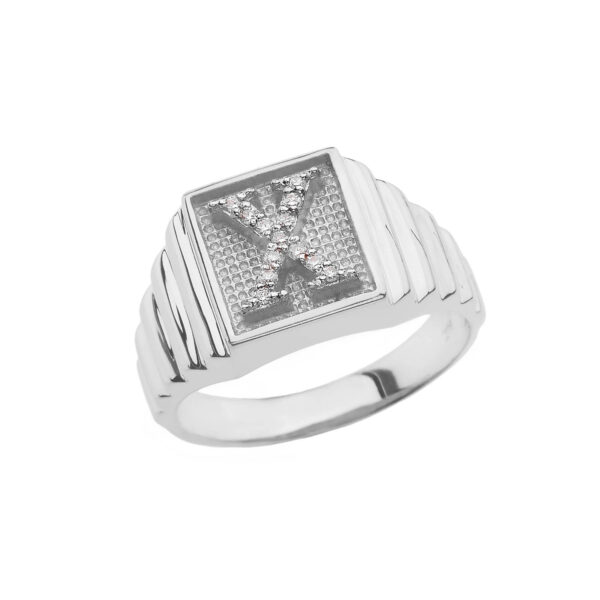 Men's Letter X Diamond Ring in 9ct White Gold