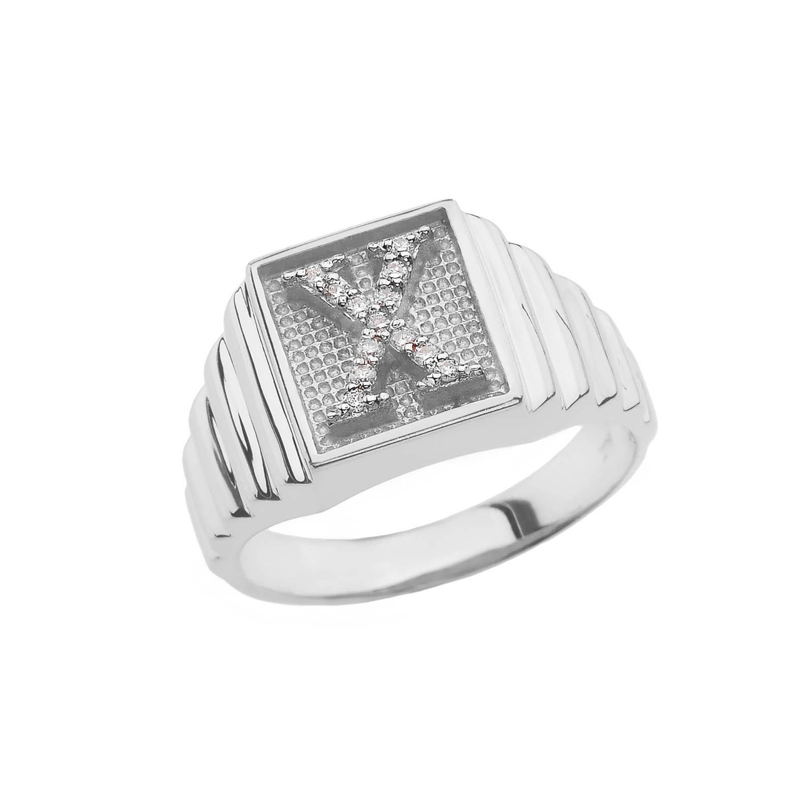 Men's Letter X Diamond Ring in 9ct White Gold