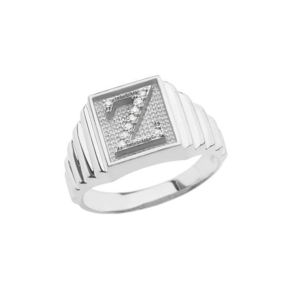 Men's Letter Z Diamond Stamped Initial Ring in 9ct White Gold