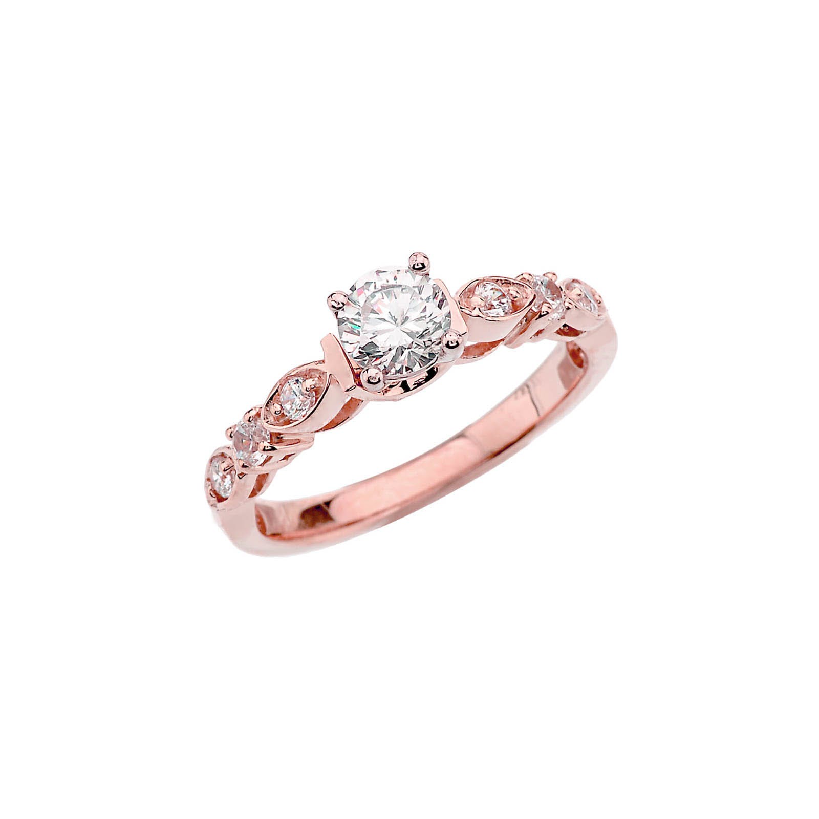 White Topaz Motif Band Ring in 9ct Rose Gold