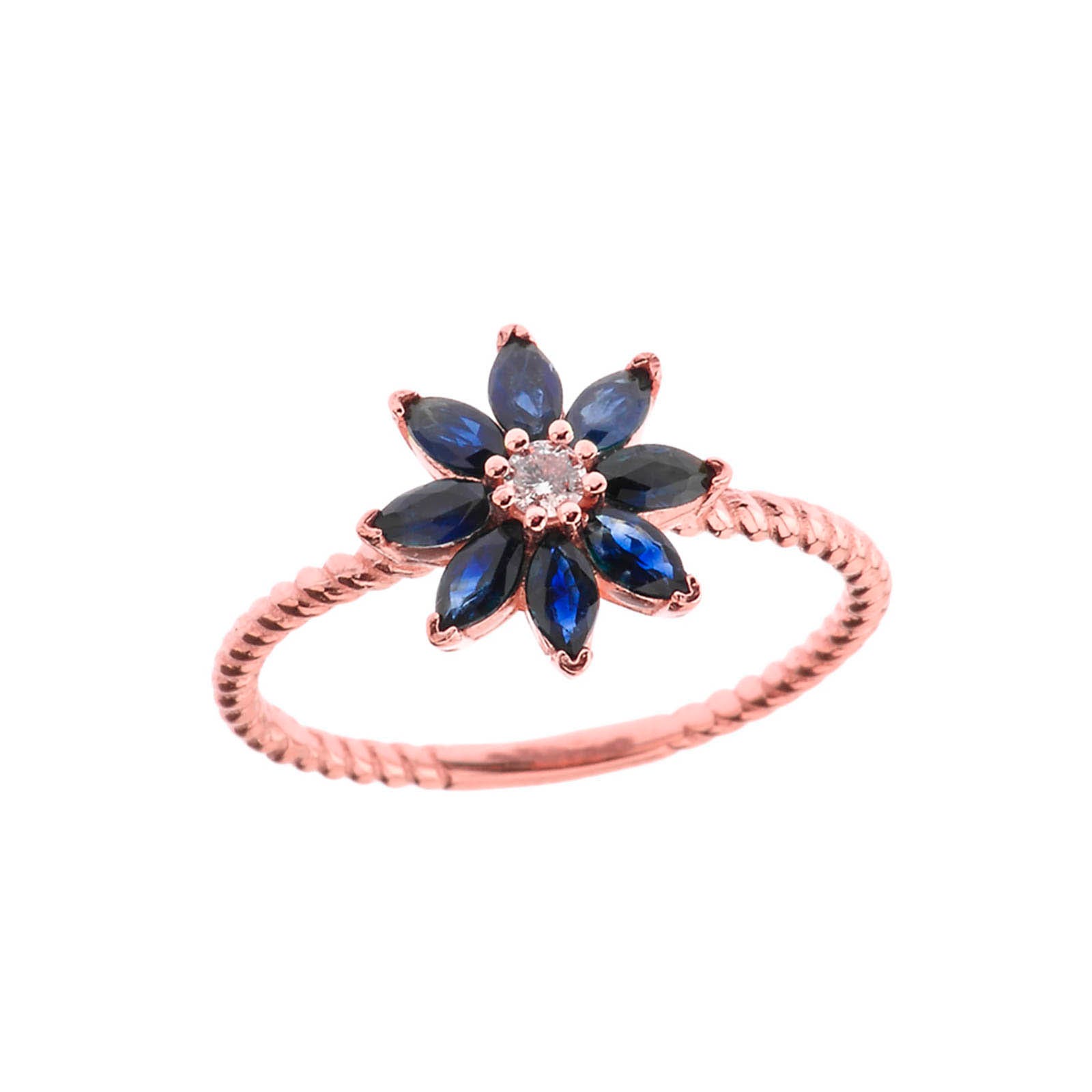 Sapphire Charming Daisy Gemstone Ring in 9ct Rose Gold