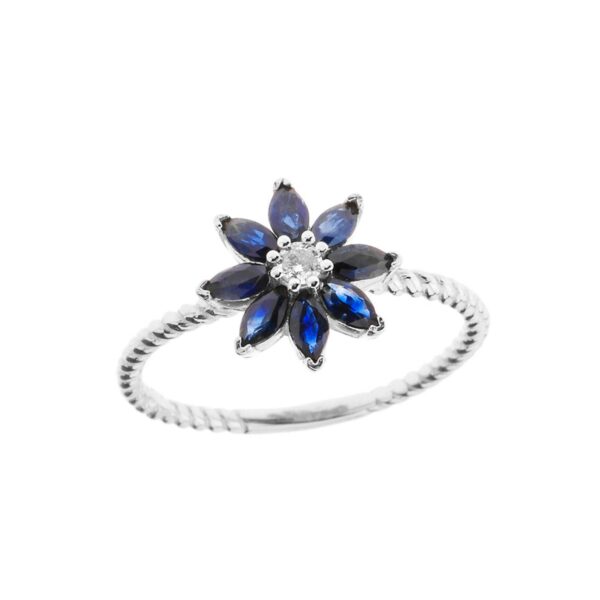 Sapphire Charming Daisy Gemstone Ring in 9ct White Gold